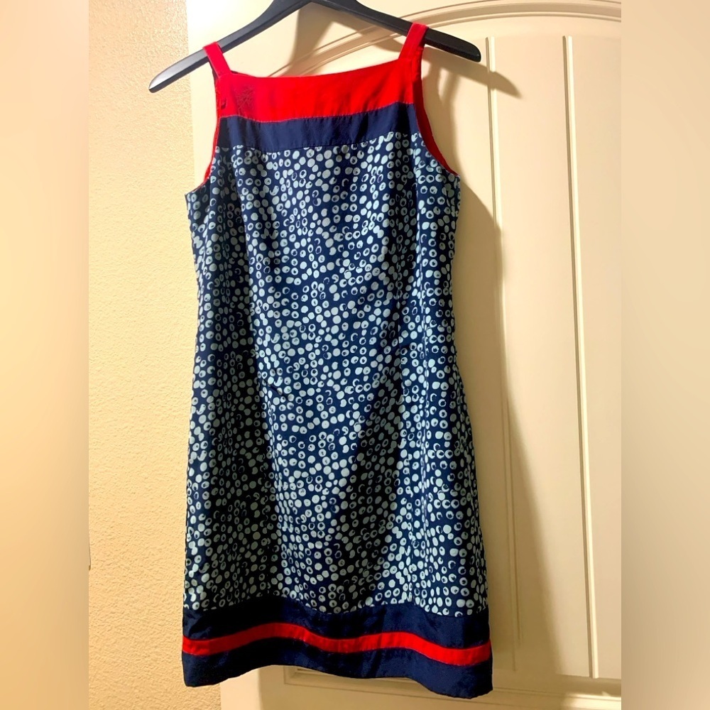 Red white and blue size 6P Patterned lined silk Mini Dress patriotic USA summer